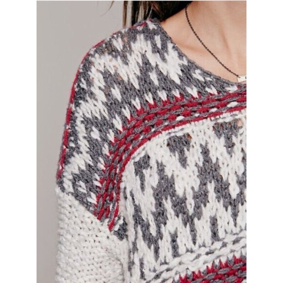 NWT Free People Chunky Knit Fair Isle Hooded Sweater - Picture 3 of 12